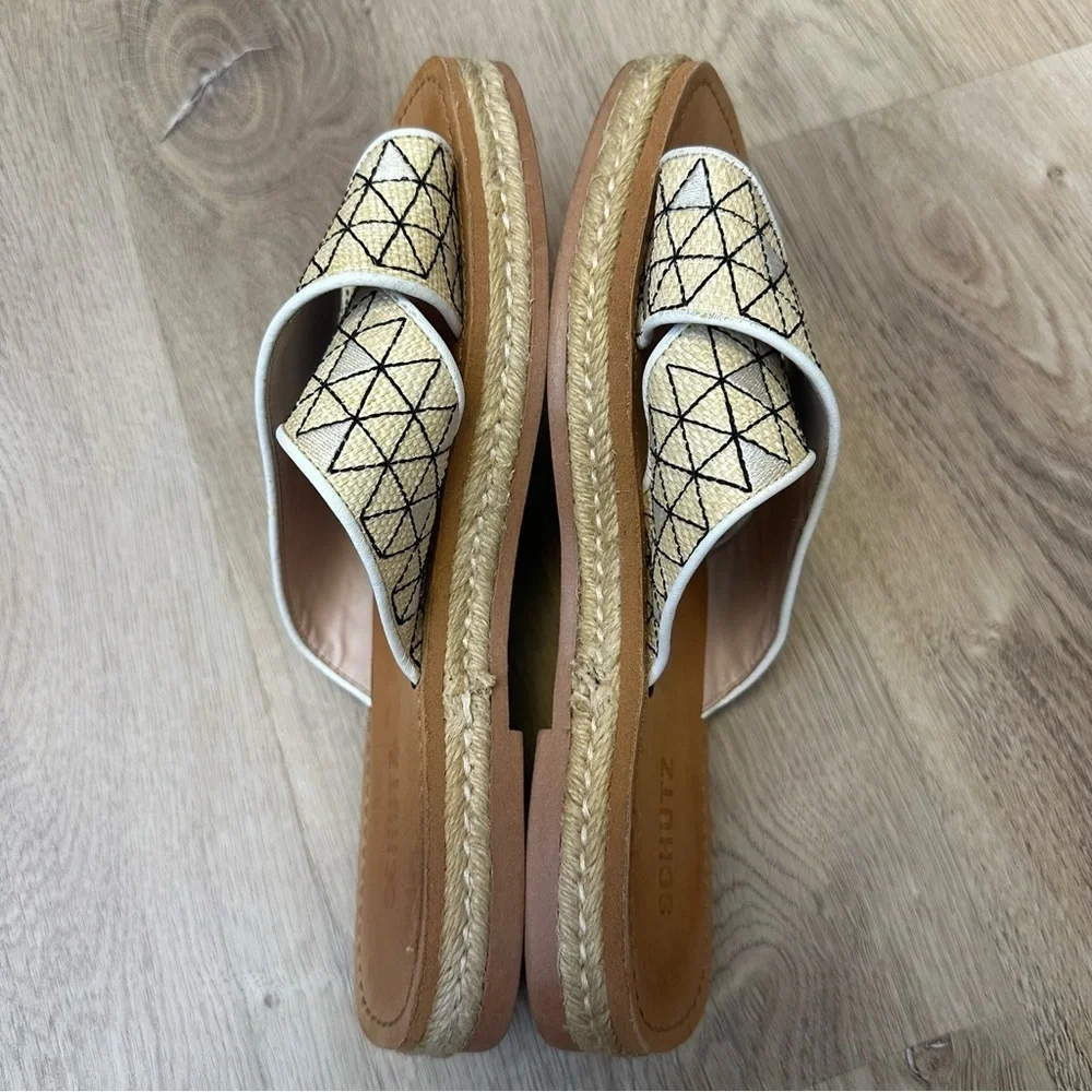 SCHUTZ Beige and Black Geometric Sandals